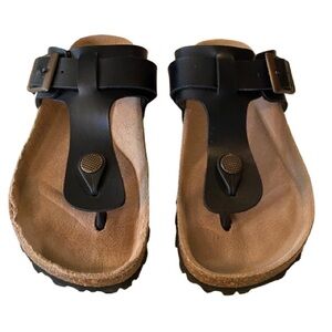 Hawkins Made in Spain Big Kids Black Leather Sandals Sz 3.5/4 Cork Footbed Boho